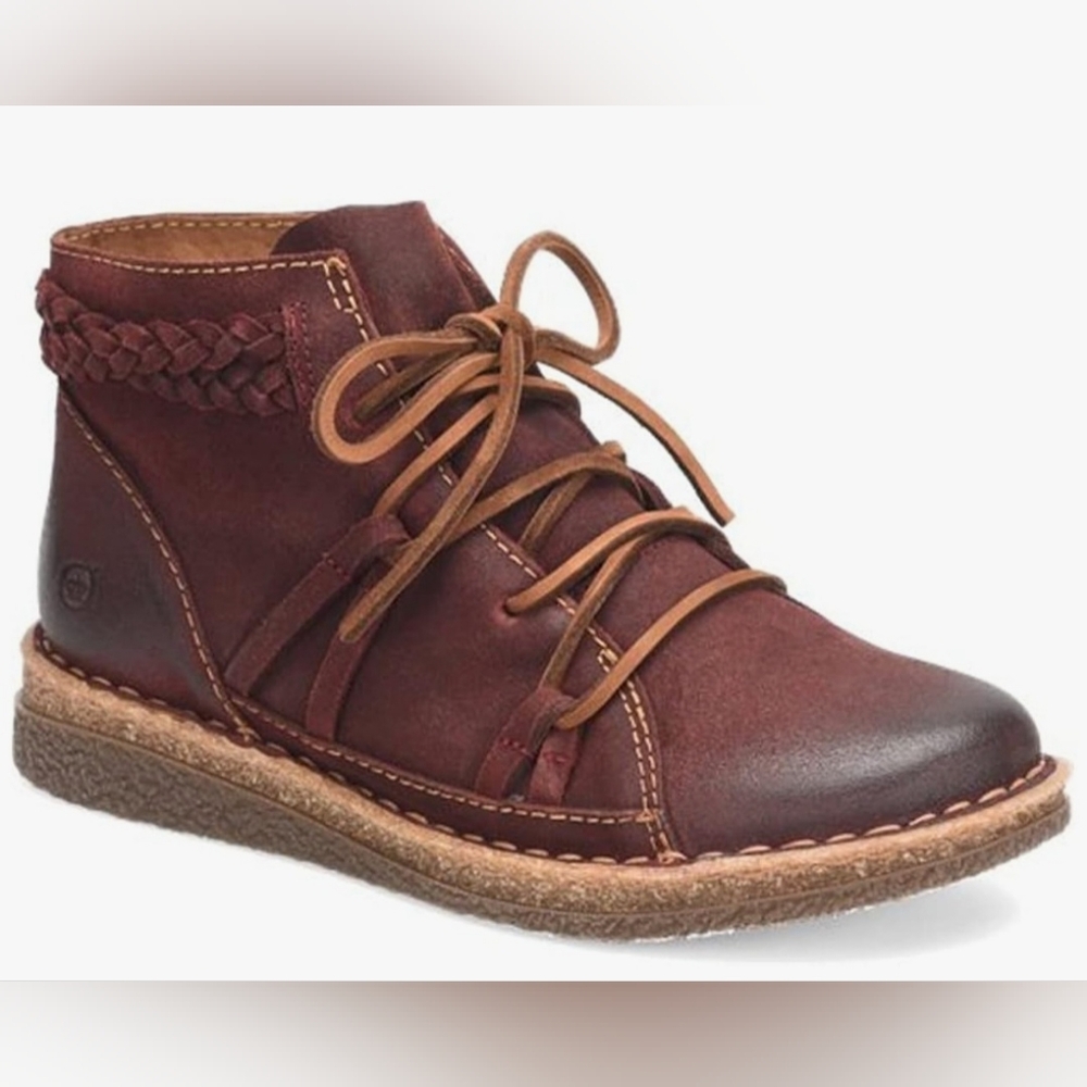 BORN TEMPLE II LEATHER ANKLE BOOTIES SIZE US 6/EU 36.5 COLOR DARK RED NEW!!!